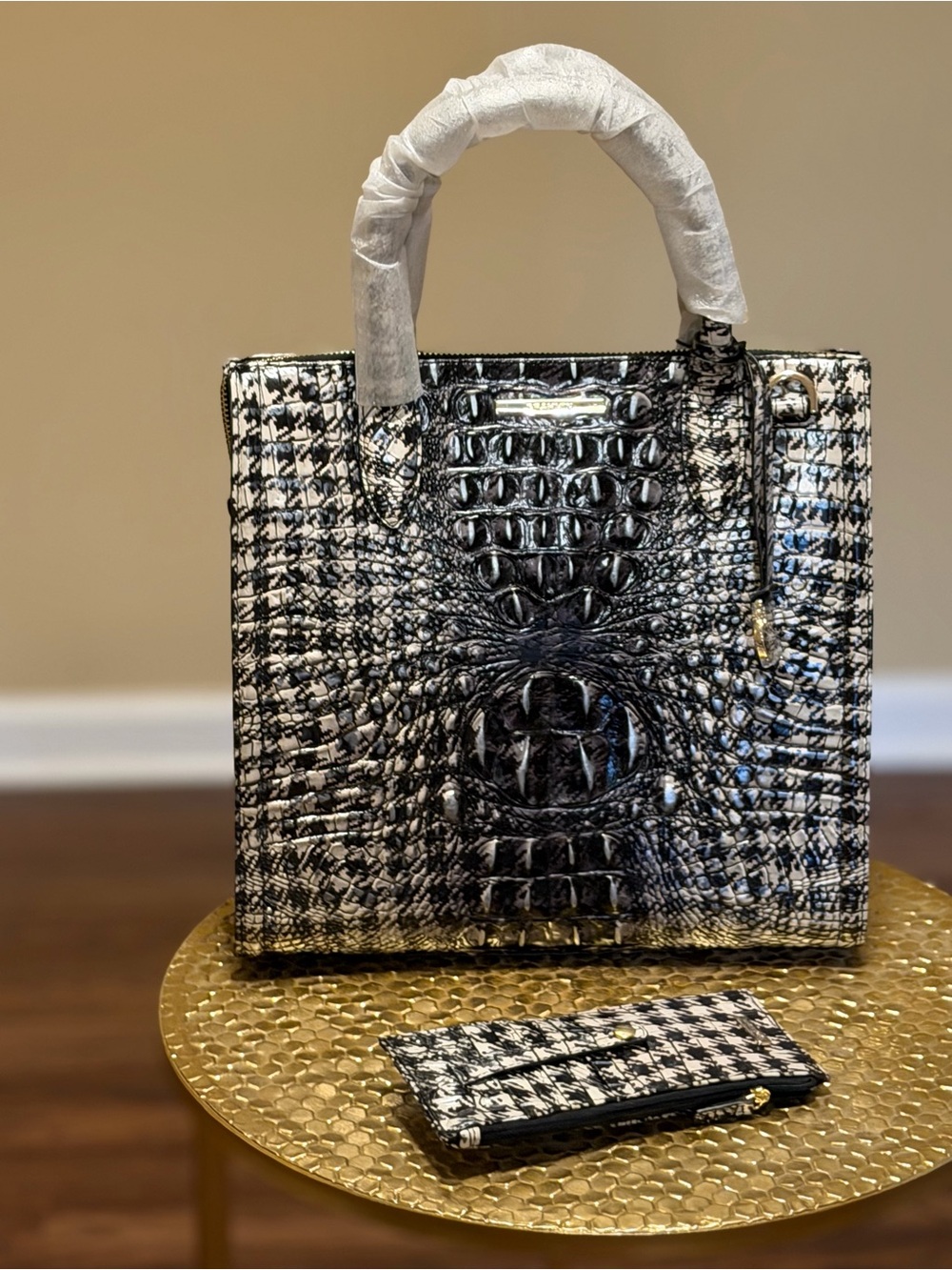 Brahmin Caroline Houndstooth Croc-Embossed Satchel with Matching Wallet